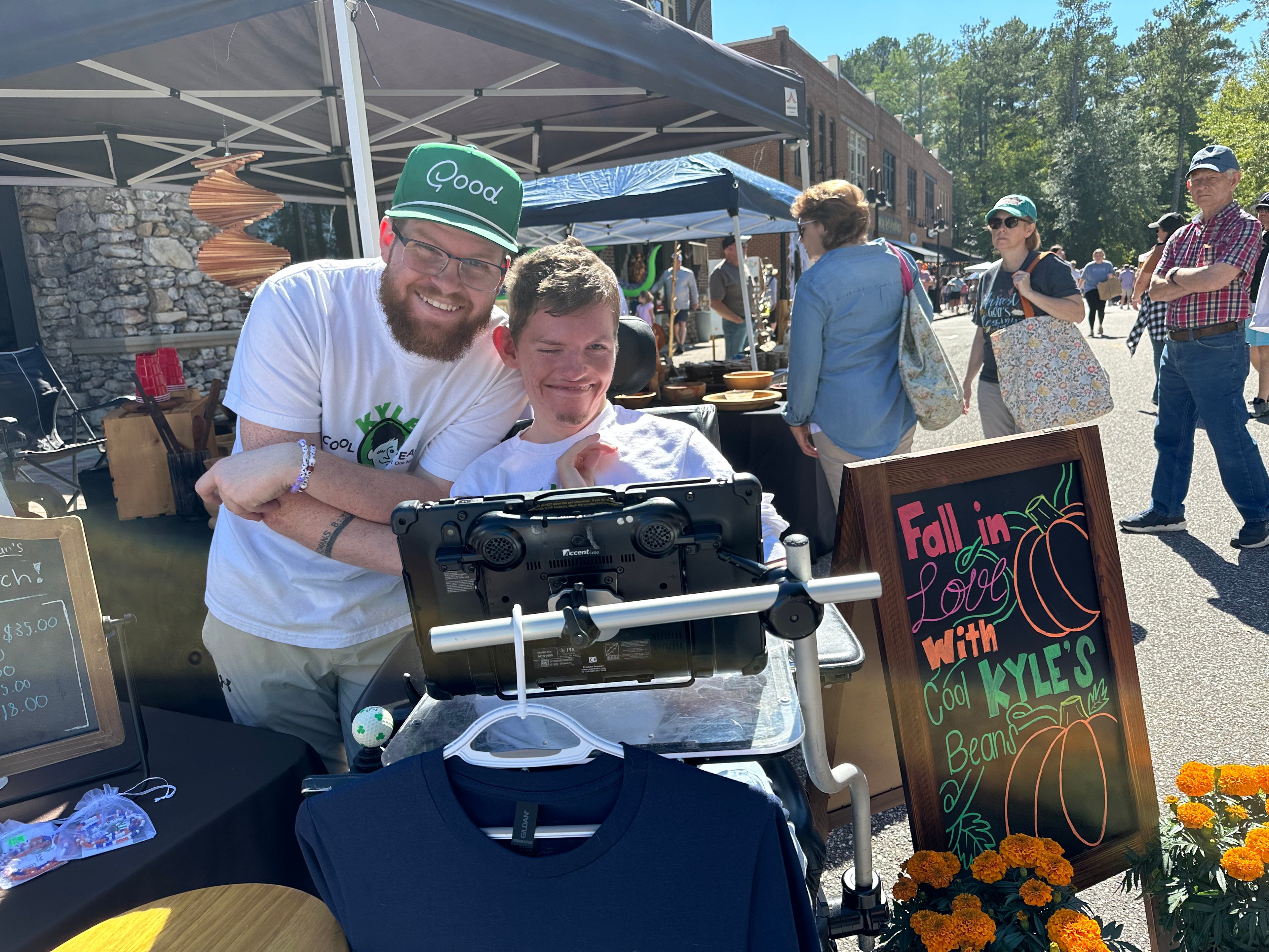 Kyle and his brother Jack selling coffee from Kyle’s coffee cart, while at the Mt. Laurel Fall Festival